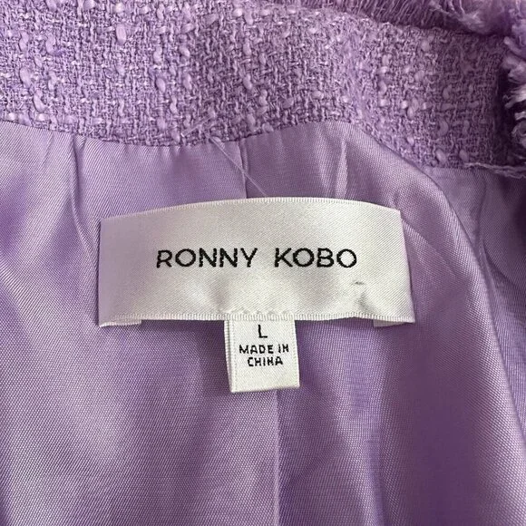 NWT Ronny Kobo Mindy Cropped Short-Sleeve Windowpane Boucle Jacket - Picture 6 of 7